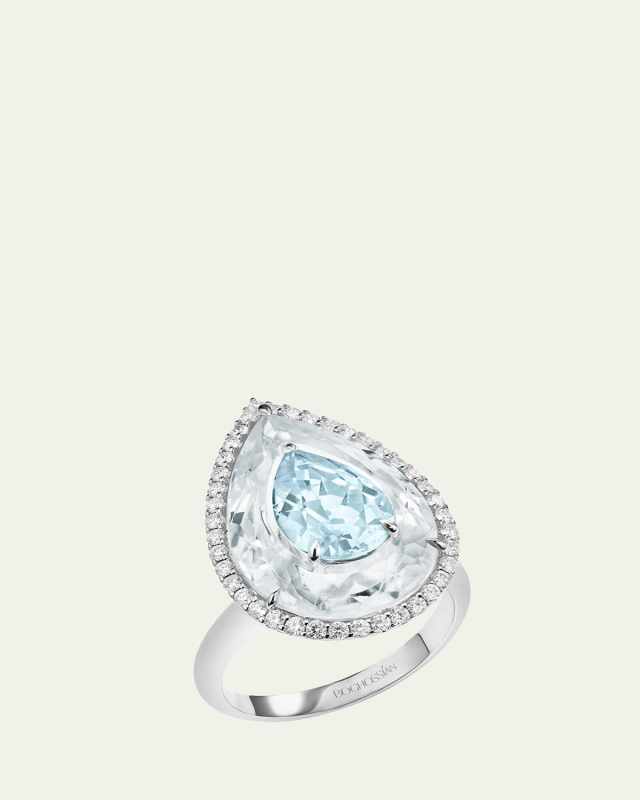Inlay Shine 18K White Gold Aquarmarine and Rock Crystal Ring